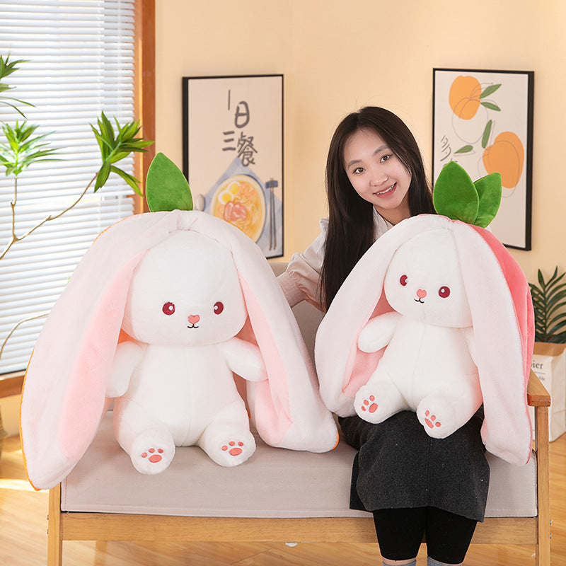 Cute Strawberry and Carrot Bunny Plush Toy - Transformable Fruit Rabbit Plush, Birthday Gift and Prize