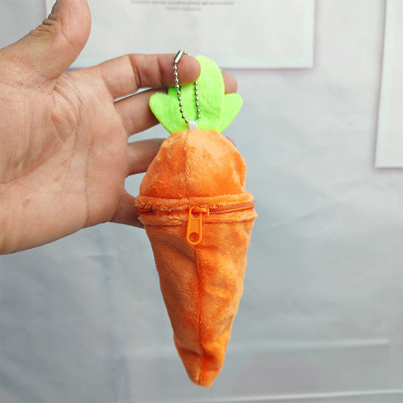 Cute Carrot Bunny Plush Keychain - Small Rabbit Stuffed Toy Bag Charm and Coin Purse