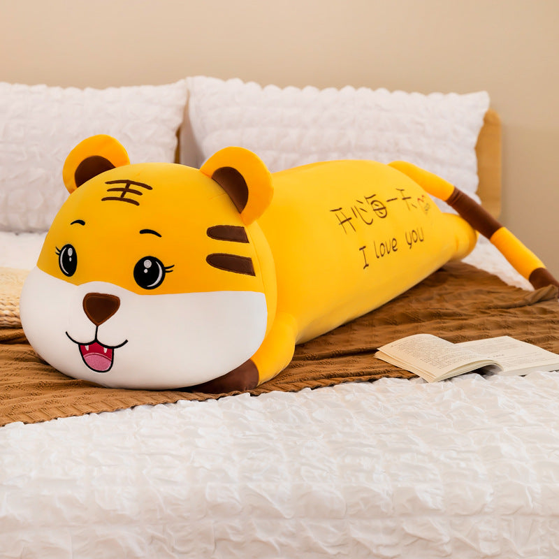 Cute Plush Happy Tiger Hugging Pillow - Long Stuffed Animal Body Pillow for Kids