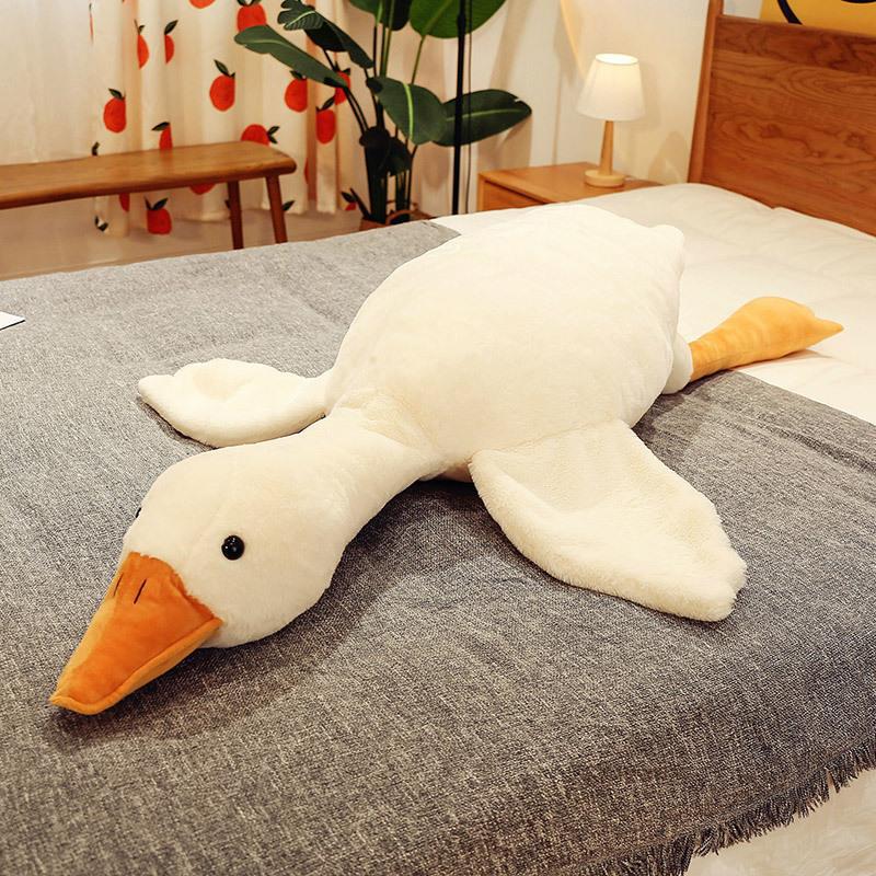 White Goose Plush Pillow - Soft Stuffed Goose Toy - Removable Cover Bedtime Companion