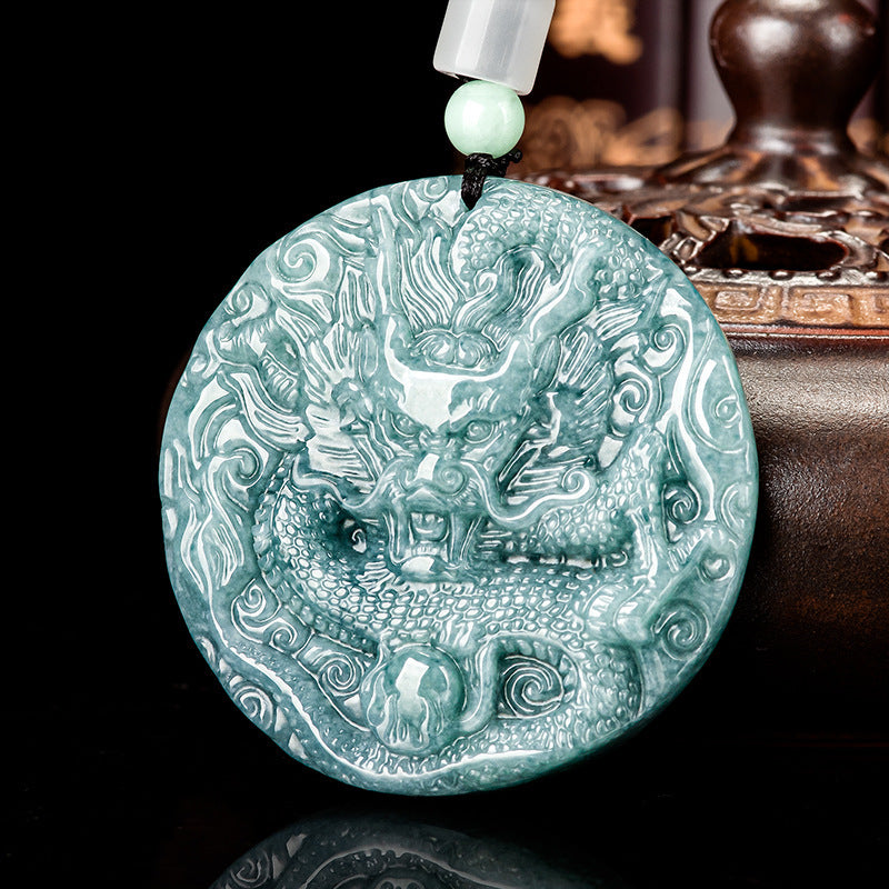 Chinese Zodiac Dragon Jade Fortune Necklace String Pendant