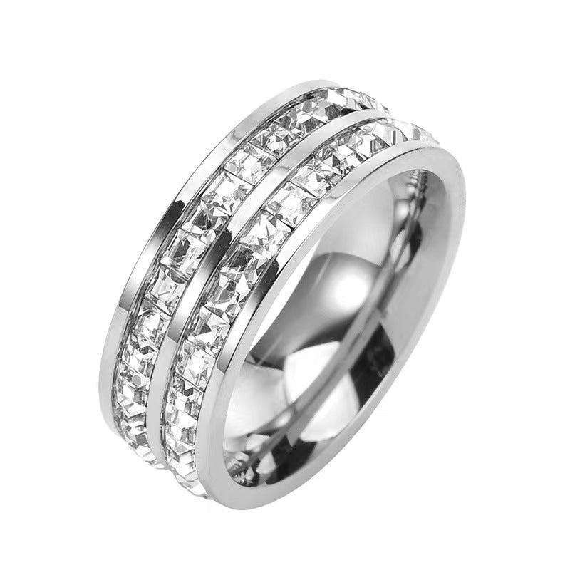 Luxurious Fashion Starry Night Ring - High-End Titanium Steel Couple Rings, Single or Double Band, Non-Fading, Inlaid with Crystals