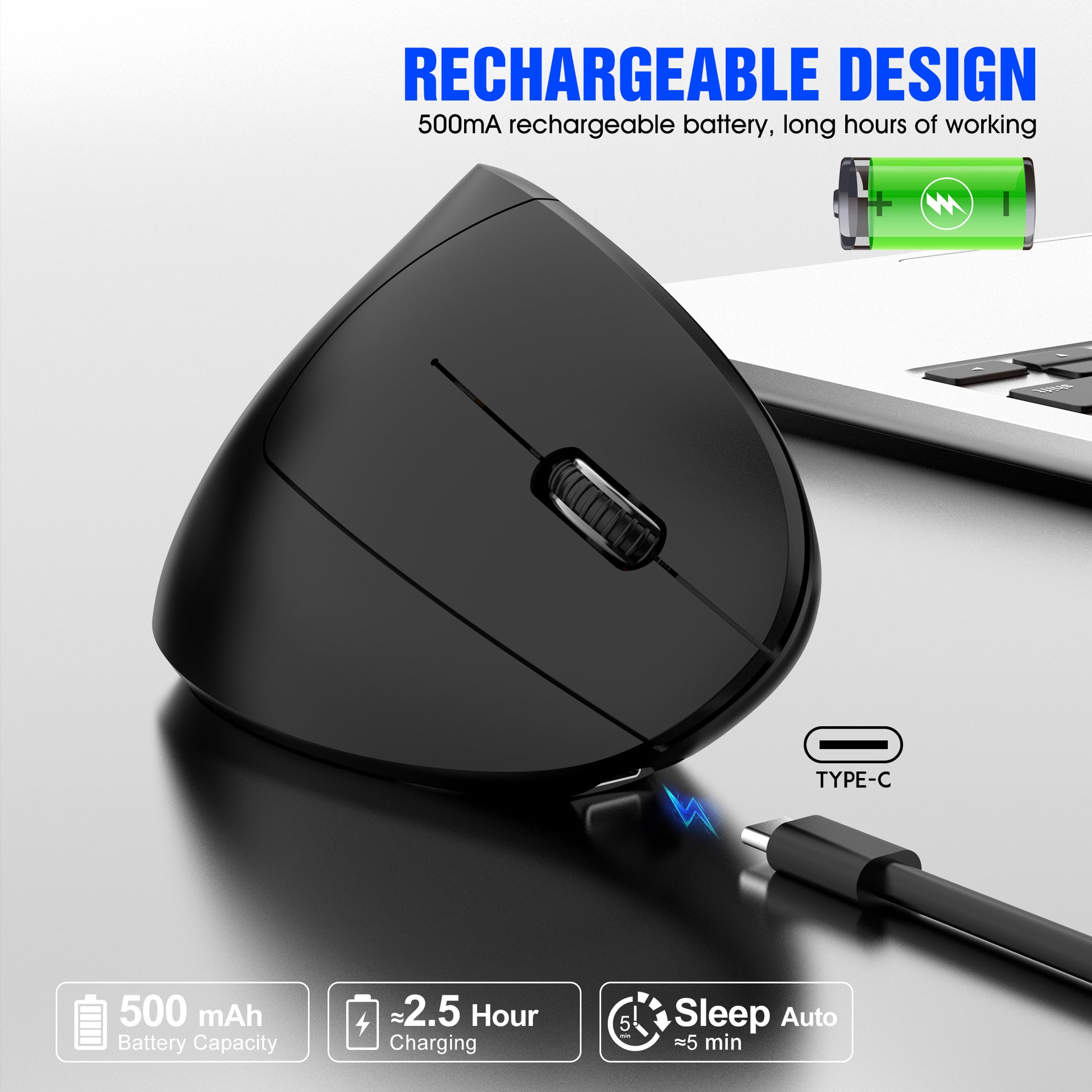 H1 Wireless 2.4G Vertical Mouse - Ergonomic Design for Preventing Mouse Hand