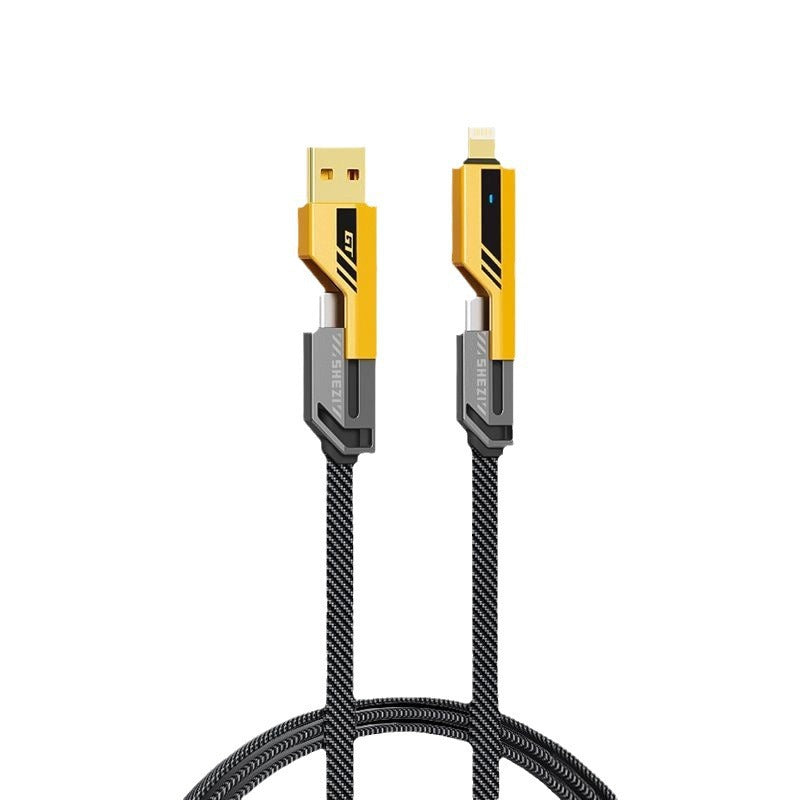 Yellow Mecha 4-in-1 Data Cable - Dual Fast Charging, 2-in-2 PD 27W Super Fast Charge, Multi-Function Switch, Available in 1m, 1.5m, and 2m Lengths