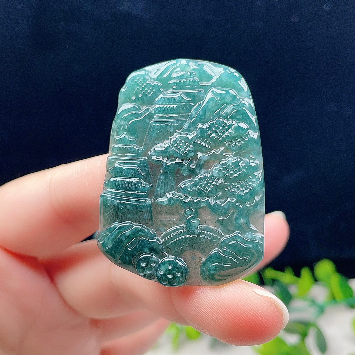 Natural Burmese Jade Landscape Plaque