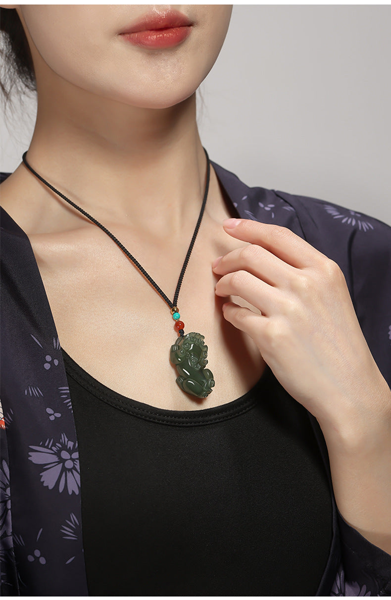 Hetian Jade Green Jade Fortune Pixiu Pendant