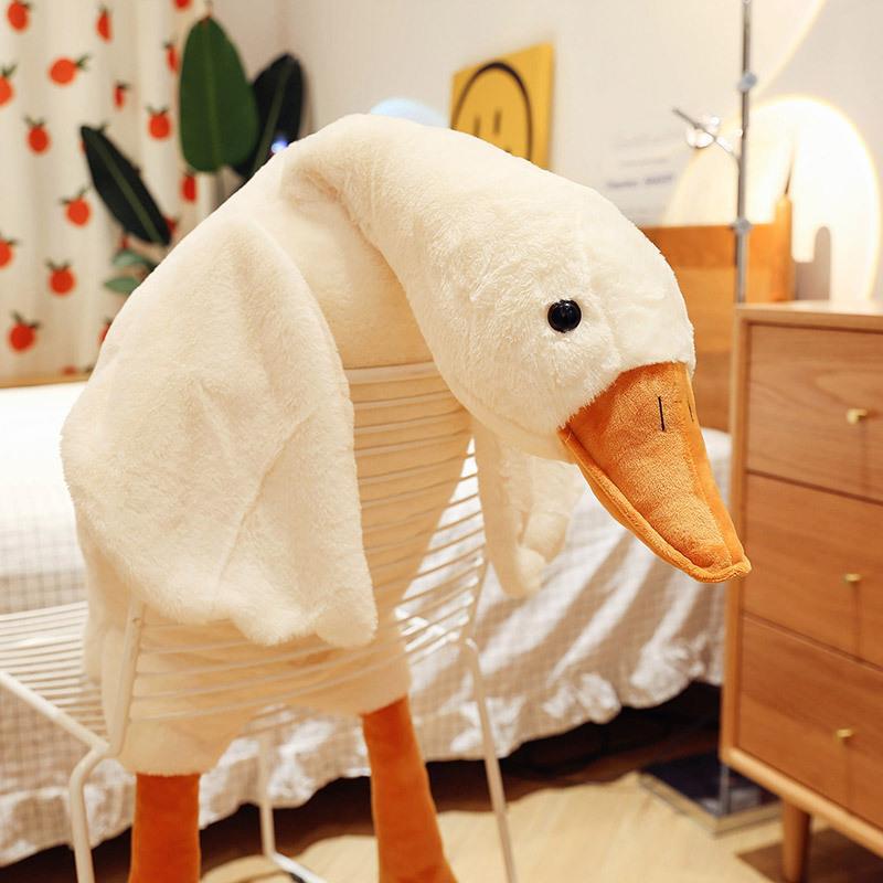 White Goose Plush Pillow - Soft Stuffed Goose Toy - Removable Cover Bedtime Companion