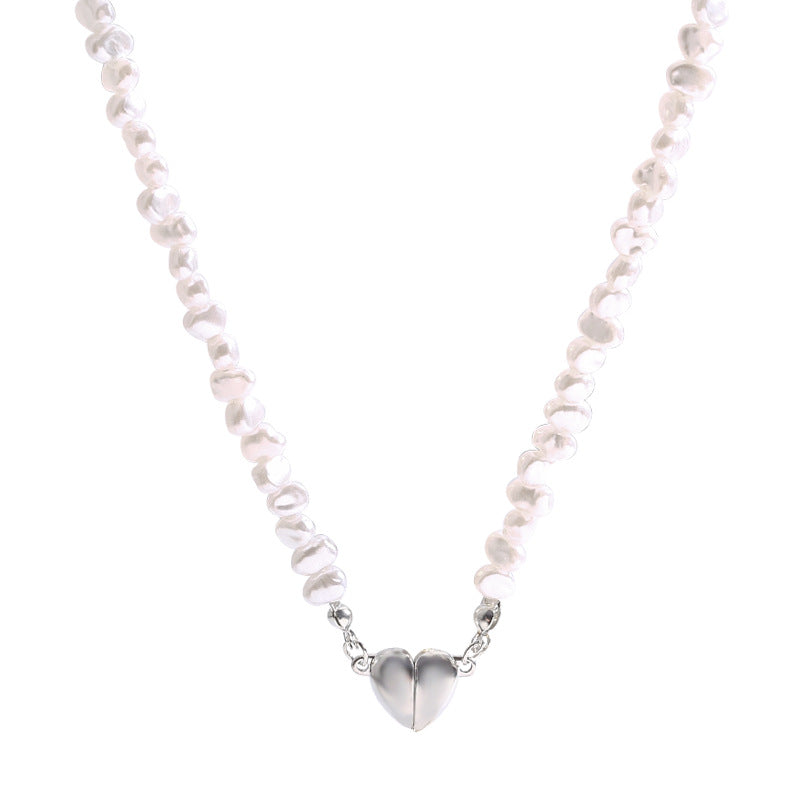 Trendy Baroque Irregular Pearl Necklace - Luxury Magnetic Heart Clasp Choker for Women