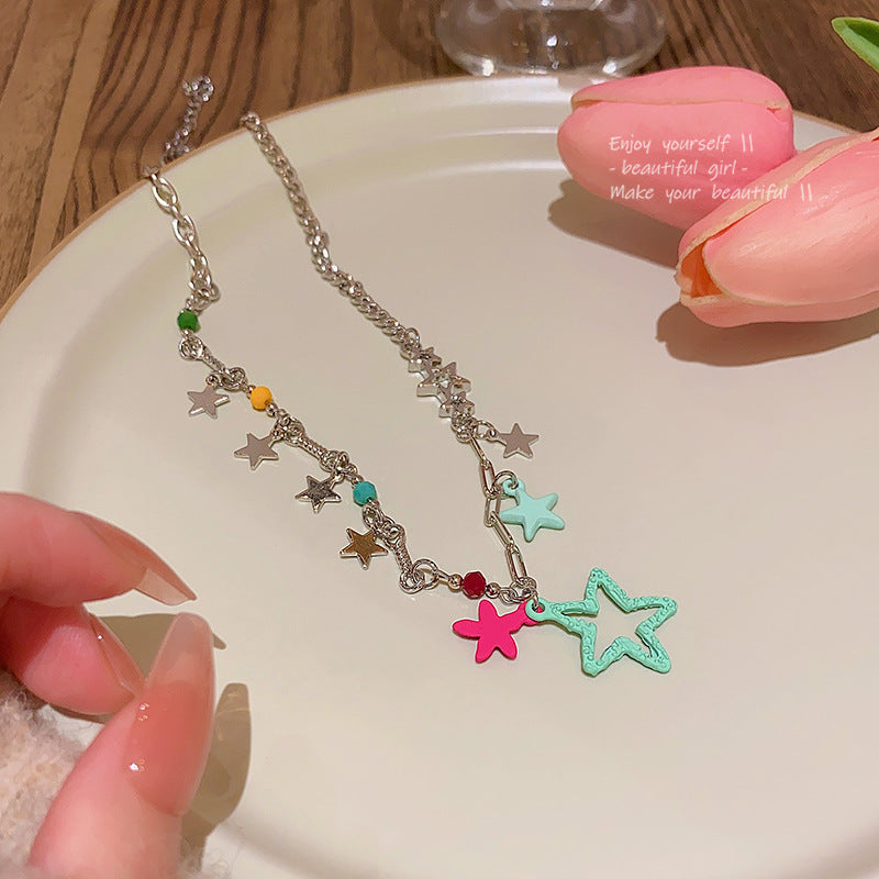 Sweet Dopamine Colorful Star Necklace - Luxury Hollow Five-Point Star Choker for Women