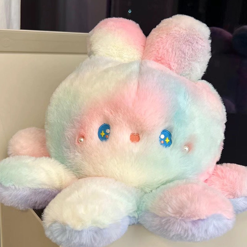 Flip Rainbow Octopus Rabbit Plush Toy Gradient Octopus Doll Grab Machine Doll Pillow Birthday Gift