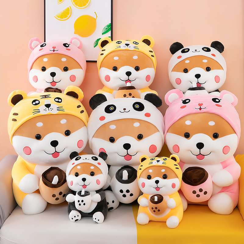 Milk tea dog Internet celebrity super cute plush toy transformed into a dog doll creative Shiba Inu scissors machine doll