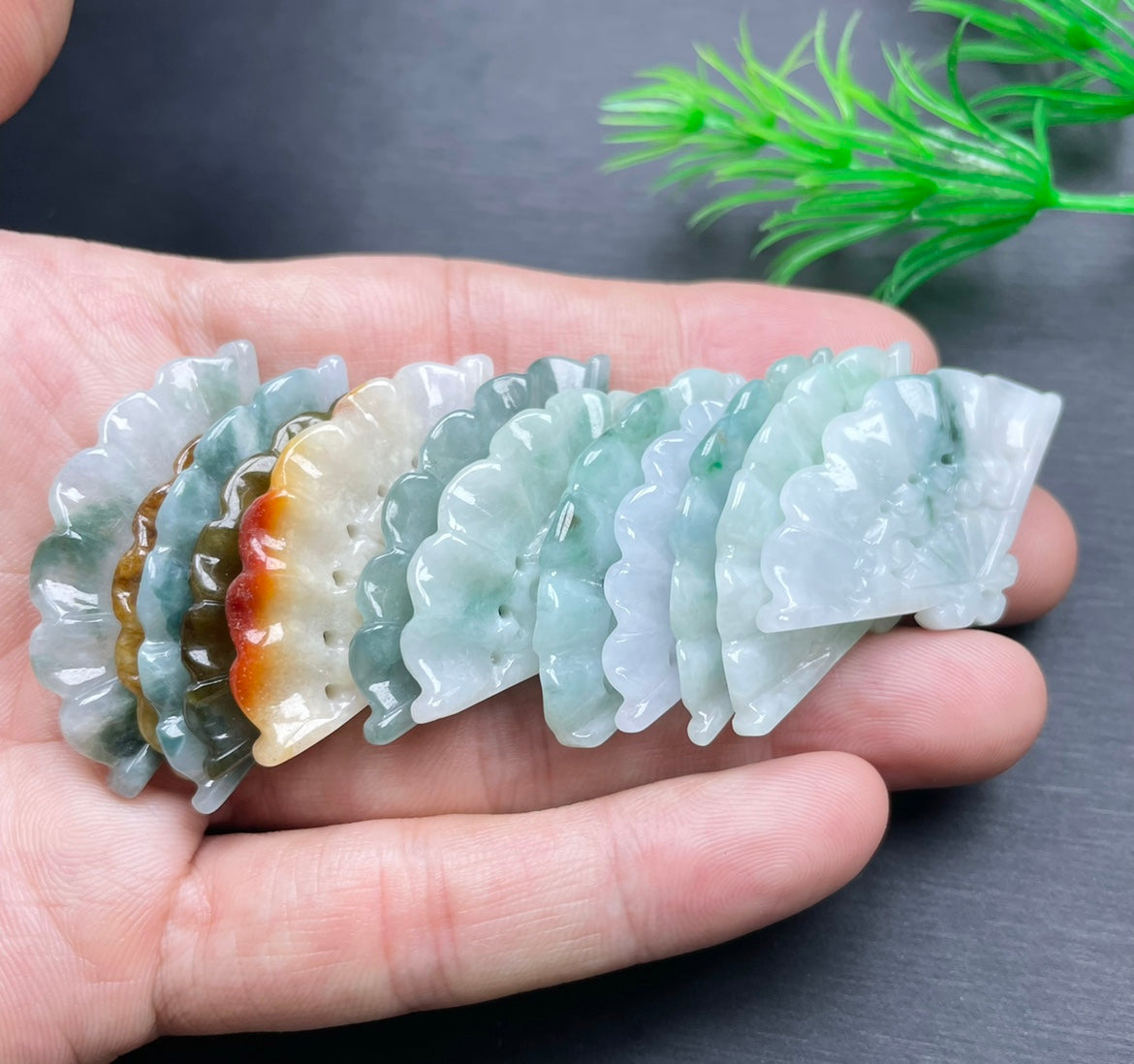 Myanmar natural jade fan pendant