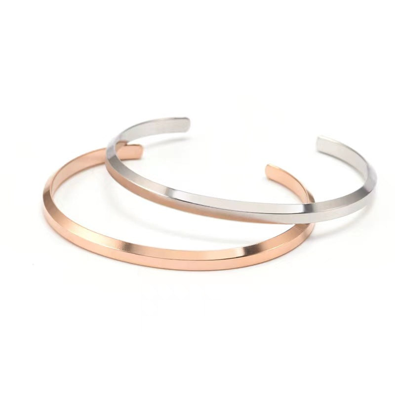 Titanium Steel Open Cuff Bracelet - Slanted C-Shaped Bangle, Perfect Gift