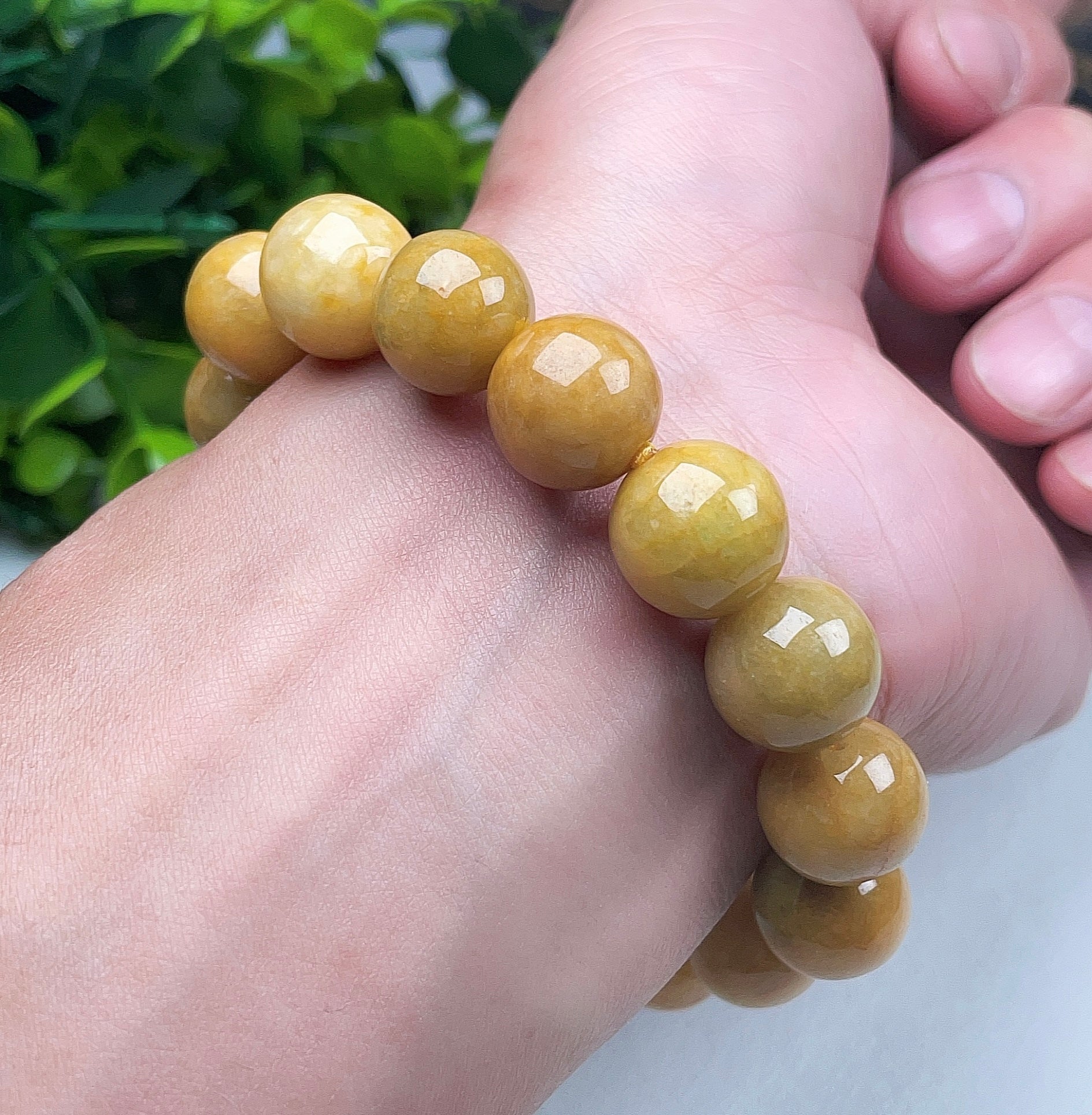 Myanmar natural yellow jadeite 13mm bracelet