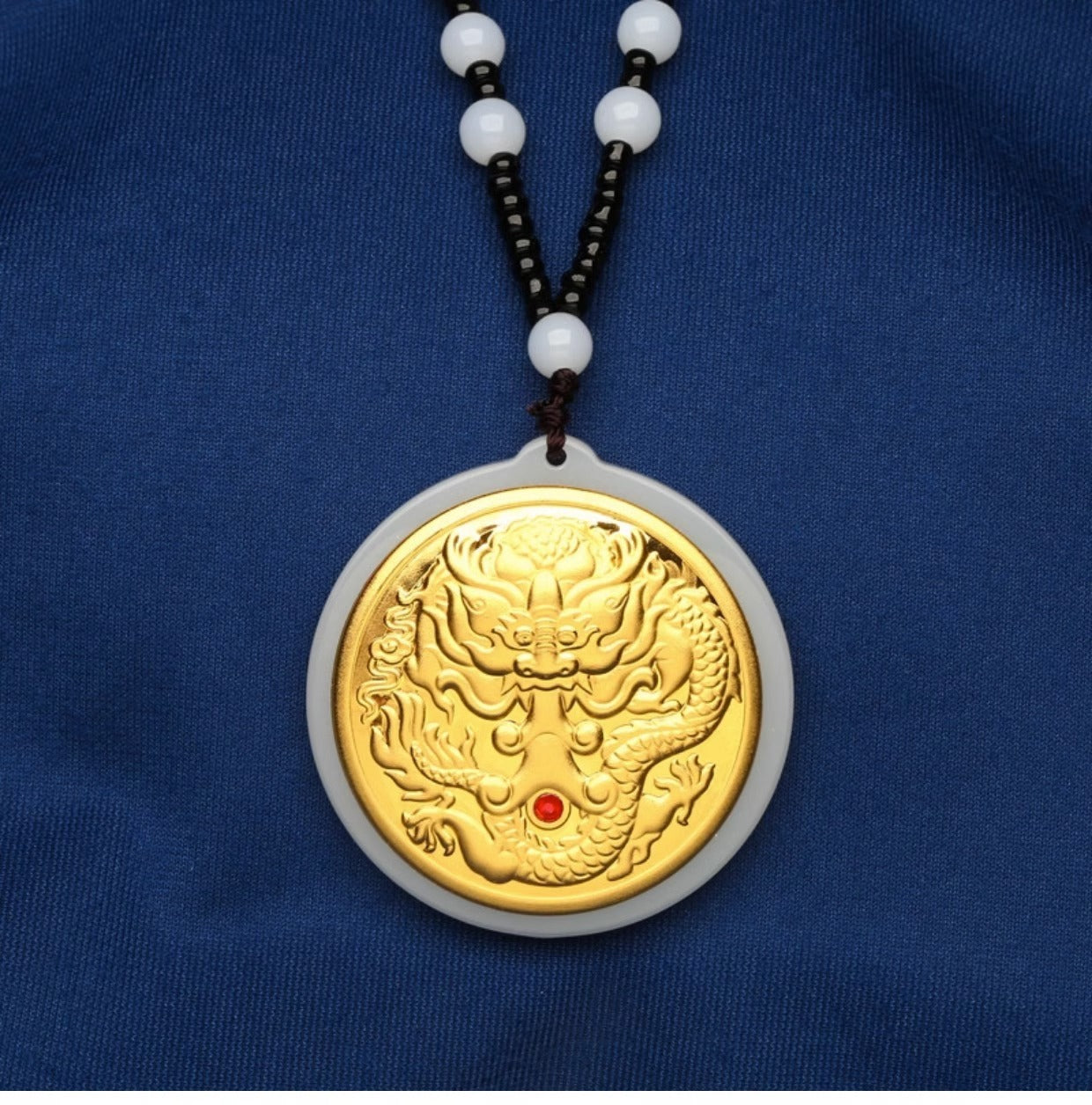 999 Pure Gold Jade Pendant Dragon and Phoenix