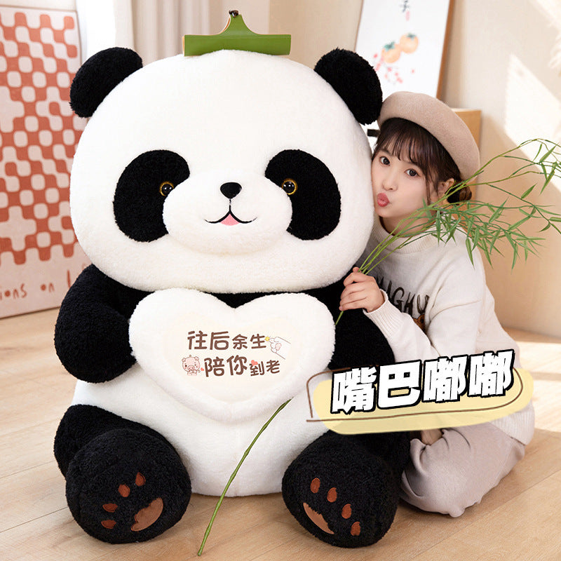 Panda Hugging Bear Plush Toy - Soft Stuffed Animal Pillow for Sleeping - Heart-Hugging Bear for Birthday Gift