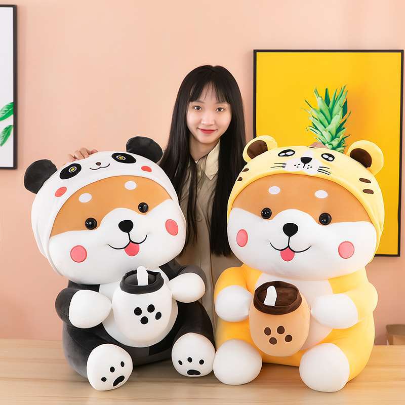 Milk tea dog Internet celebrity super cute plush toy transformed into a dog doll creative Shiba Inu scissors machine doll