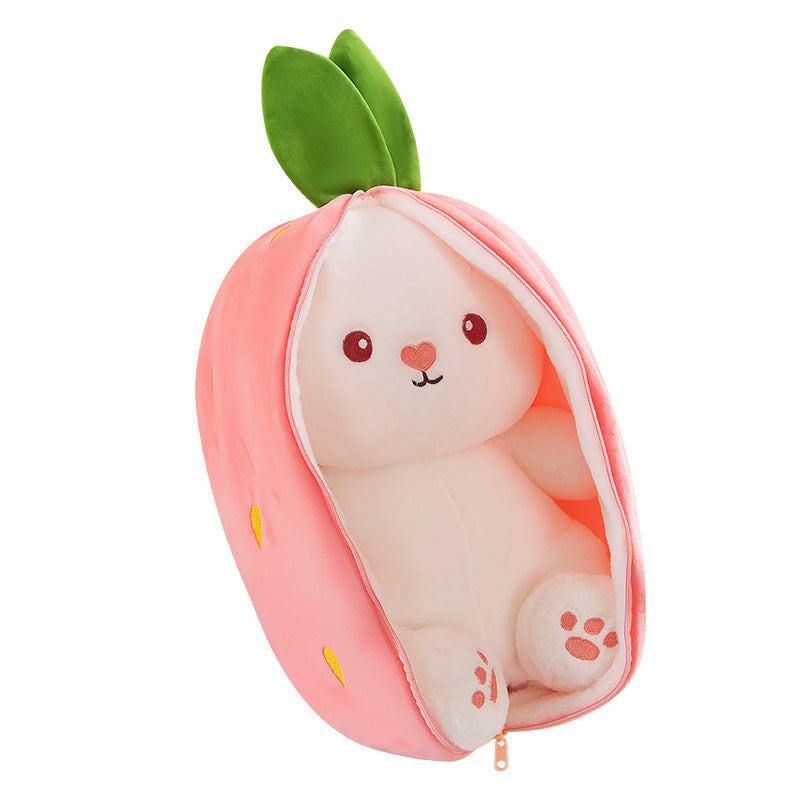 Cute Strawberry and Carrot Bunny Plush Toy - Transformable Fruit Rabbit Plush, Birthday Gift and Prize