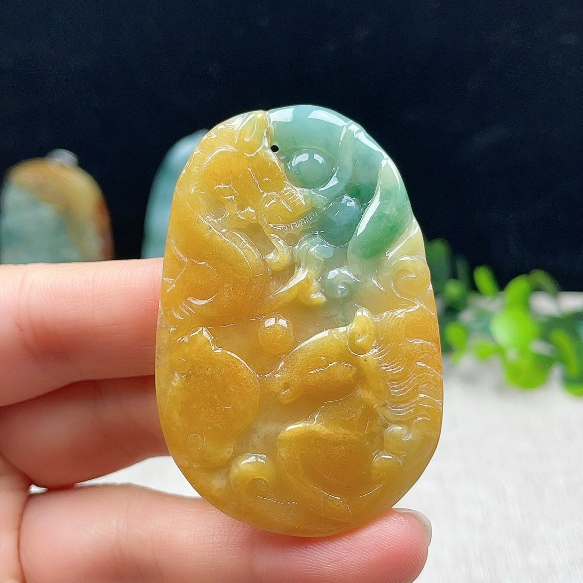 Natural Burmese Jade Dragon Horse Spirit Jade Pendant