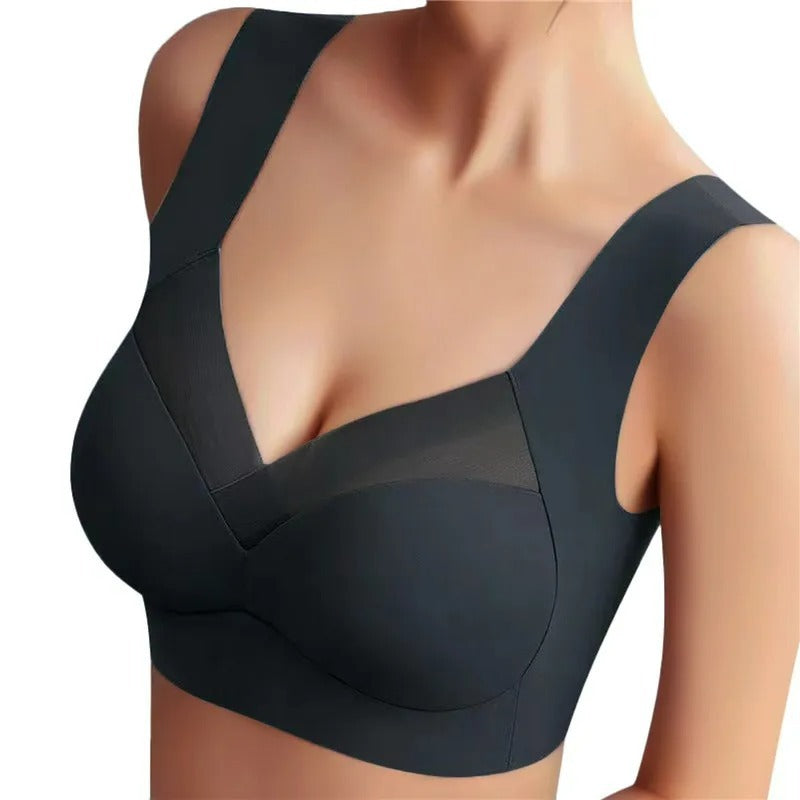 Gathered back bra top - One-piece fixed cup, seamless, no-wire, thin sleeping bra for side breasts