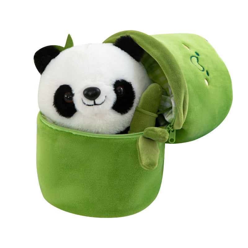 Bamboo-Hugging Panda Plush Toy - Cute Pillow, Realistic Panda Doll, and Perfect Birthday Gift