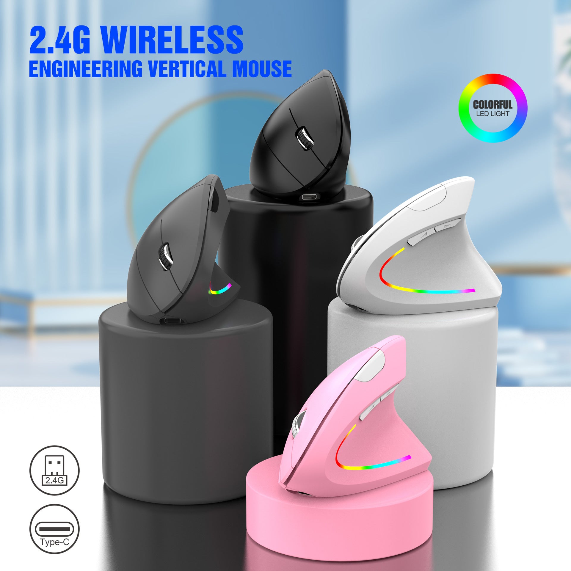 H1 Wireless 2.4G Vertical Mouse - Ergonomic Design for Preventing Mouse Hand