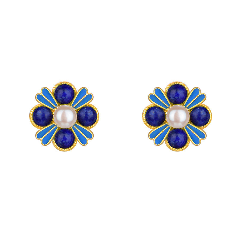 S925 Silver Lapis Lazuli "Lucky" Enamel Earrings