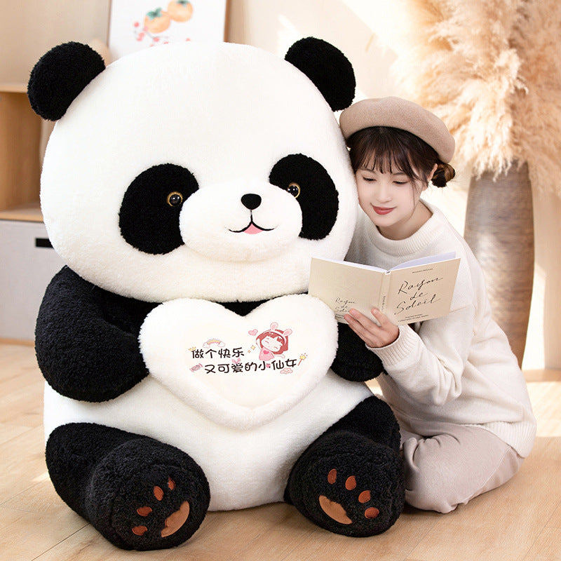 Panda Hugging Bear Plush Toy - Soft Stuffed Animal Pillow for Sleeping - Heart-Hugging Bear for Birthday Gift