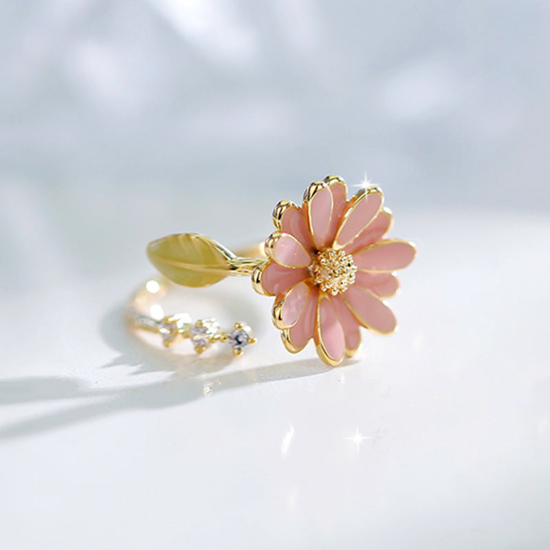 Colorful Enamel Daisy Open Ring