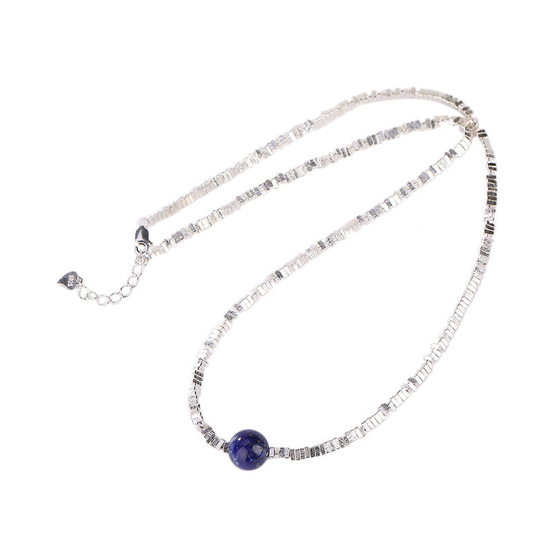 S925 sterling silver lapis lazuli broken silver round bead bracelet  Fashionable light luxury silver jewelry broken silver necklace