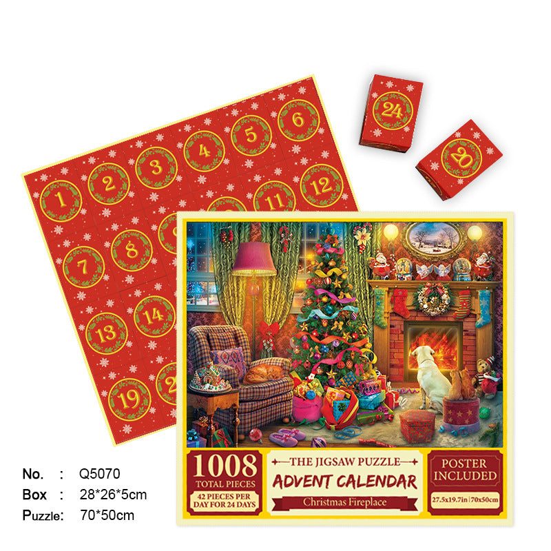 Christmas Countdown 24-Day Puzzle Advent Calendar - 1008-Piece Creative Paper Puzzle Toy, Blind Box Gift for Kids