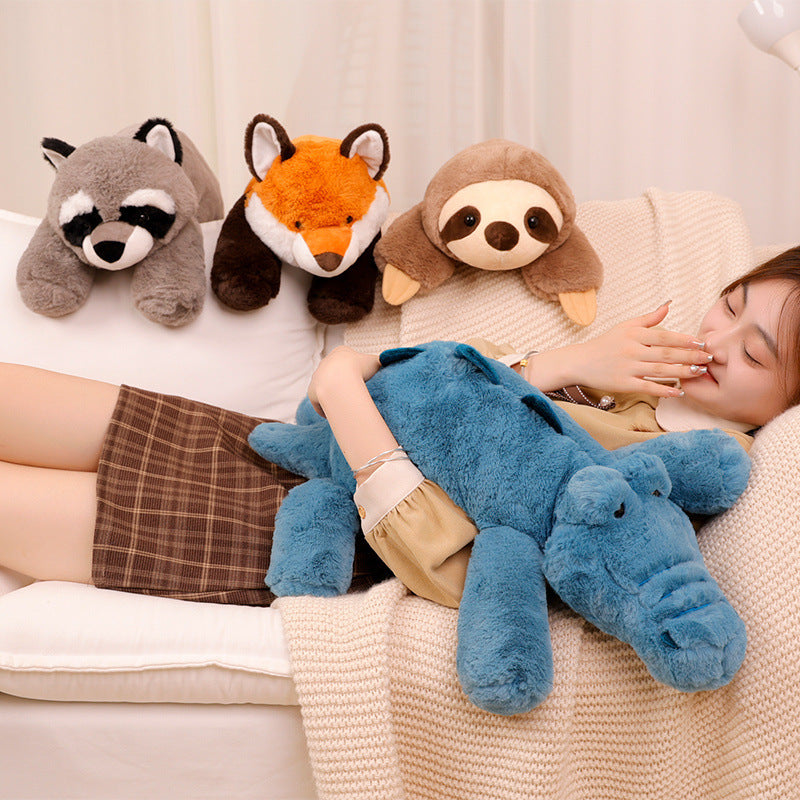 Wulula soft animal doll lazy raccoon fox sloth crocodile doll bed big pillow