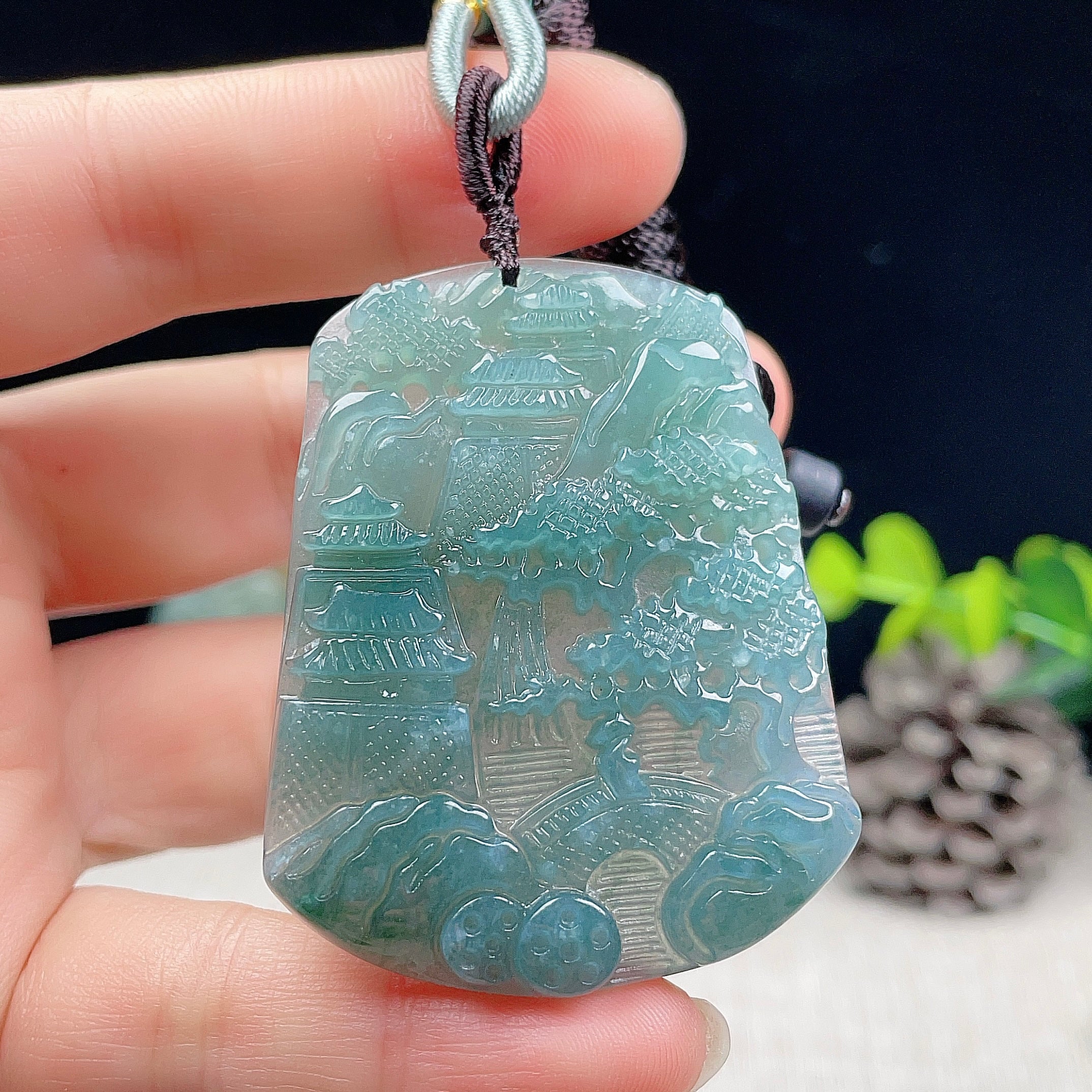 Myanmar Natural Jade Landscape Pendant