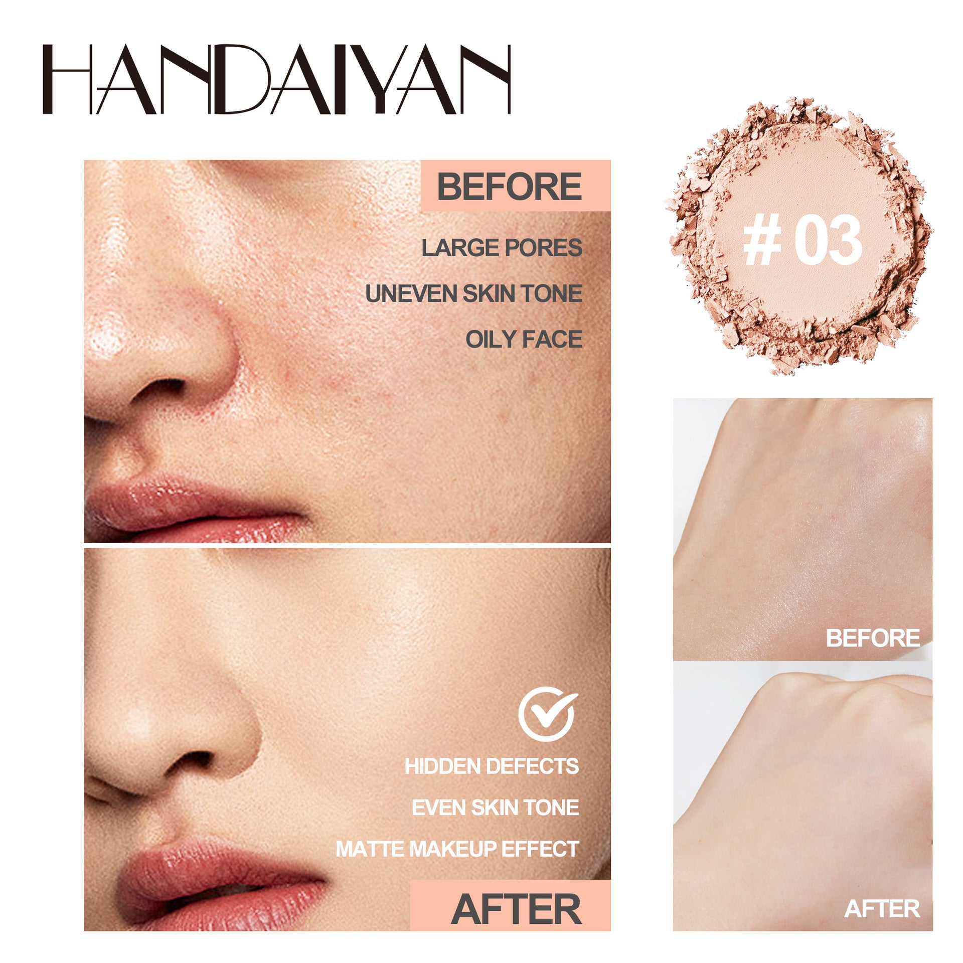 HANDAIYAN Setting Powder - Oil Control, Waterproof, Long-Lasting, Hydrating, and Flawless Coverage