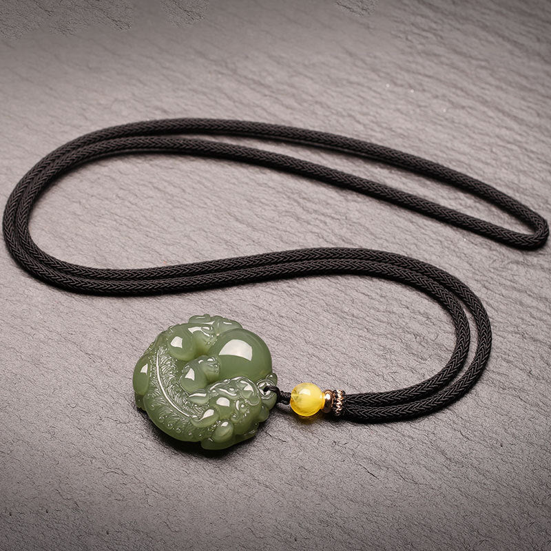 Hetian jade green jade Pixiu pendant men and women's wish-granting jade pendant