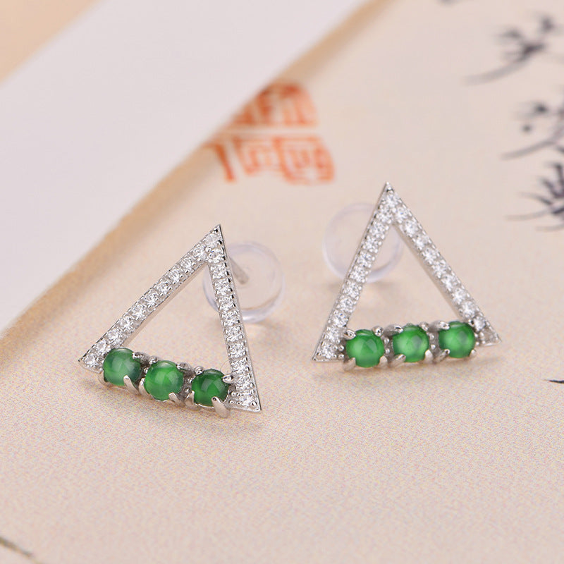 925 Silver  Natural Jade "Geometric" Earrings