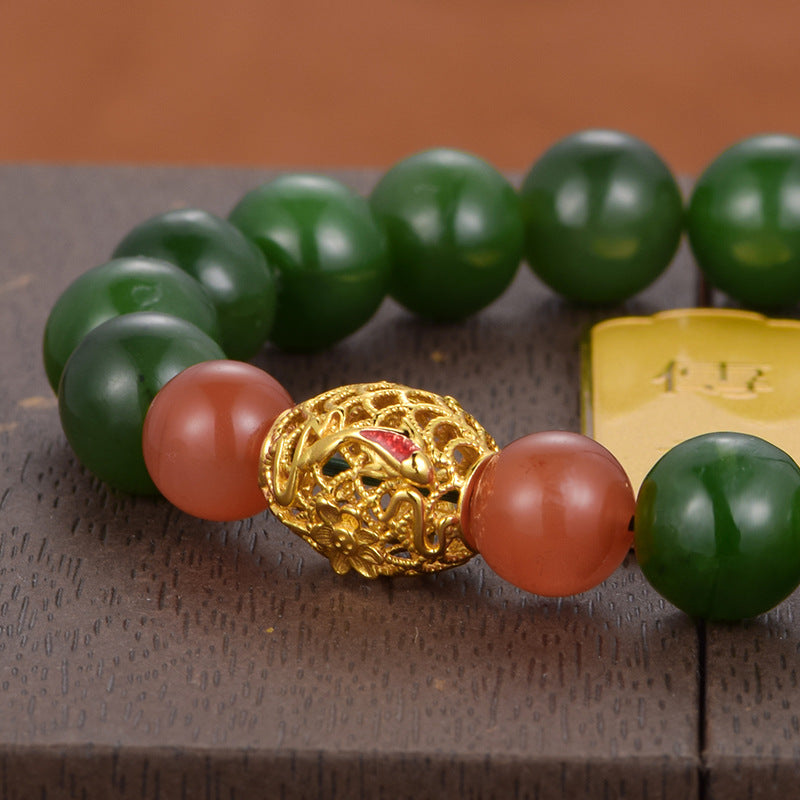 S925 Silver Natural Hetian Green Jade Bracelet