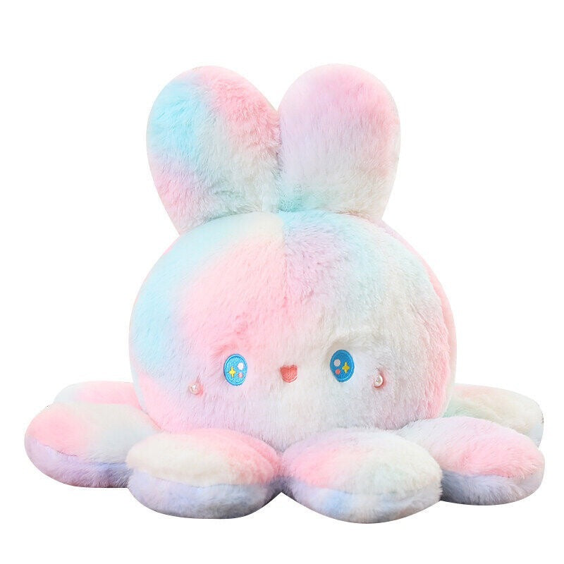 Flip Rainbow Octopus Rabbit Plush Toy Gradient Octopus Doll Grab Machine Doll Pillow Birthday Gift