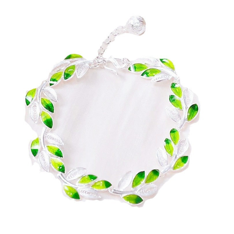 Chinese enamel drip glaze retro national style leaf flower bracelet