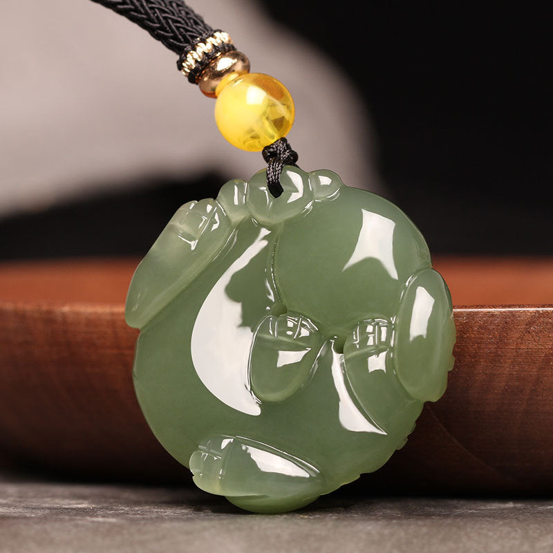 Hetian jade green jade Pixiu pendant men and women's wish-granting jade pendant