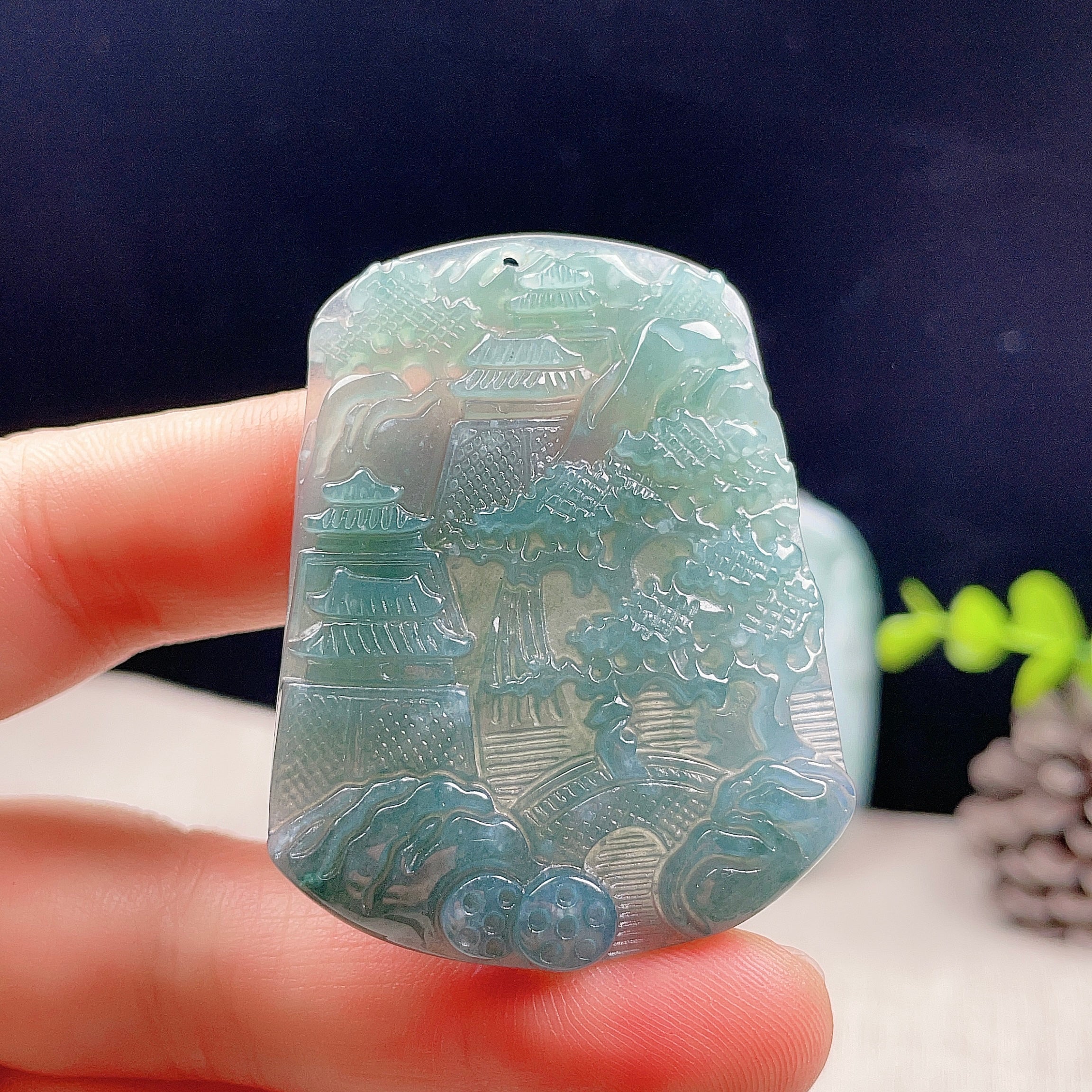 Myanmar Natural Jade Landscape Pendant