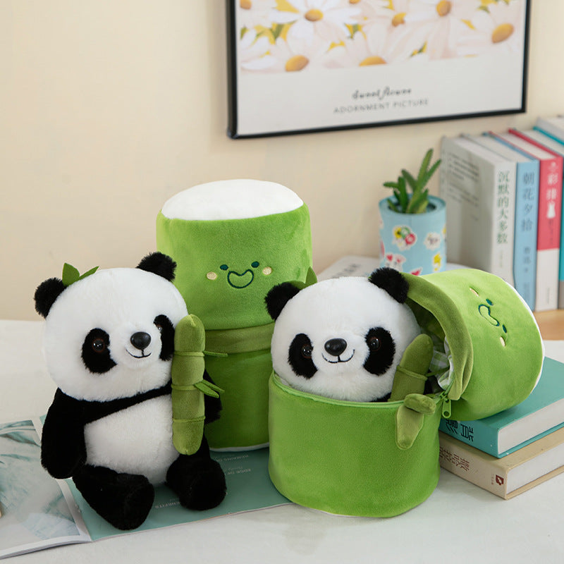 Bamboo-Hugging Panda Plush Toy - Cute Pillow, Realistic Panda Doll, and Perfect Birthday Gift