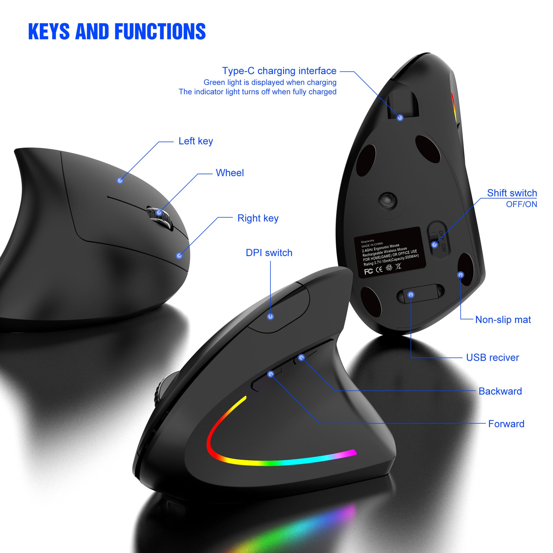 H1 Wireless 2.4G Vertical Mouse - Ergonomic Design for Preventing Mouse Hand