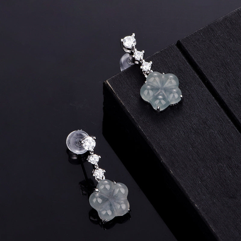 S925 Silver Natural Jade "Five-Petal Flower" Earrings