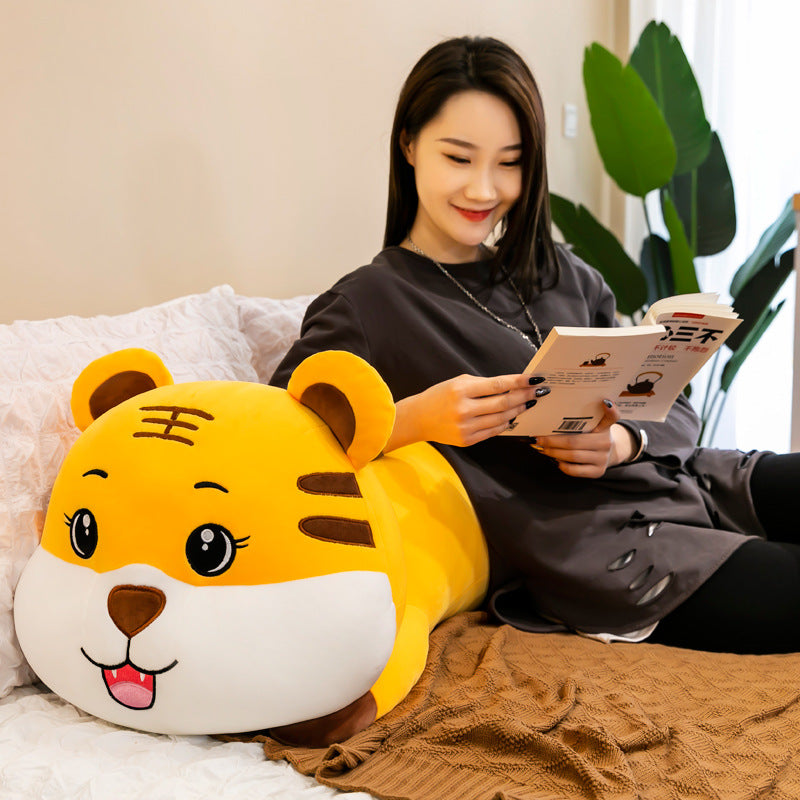 Cute Plush Happy Tiger Hugging Pillow - Long Stuffed Animal Body Pillow for Kids