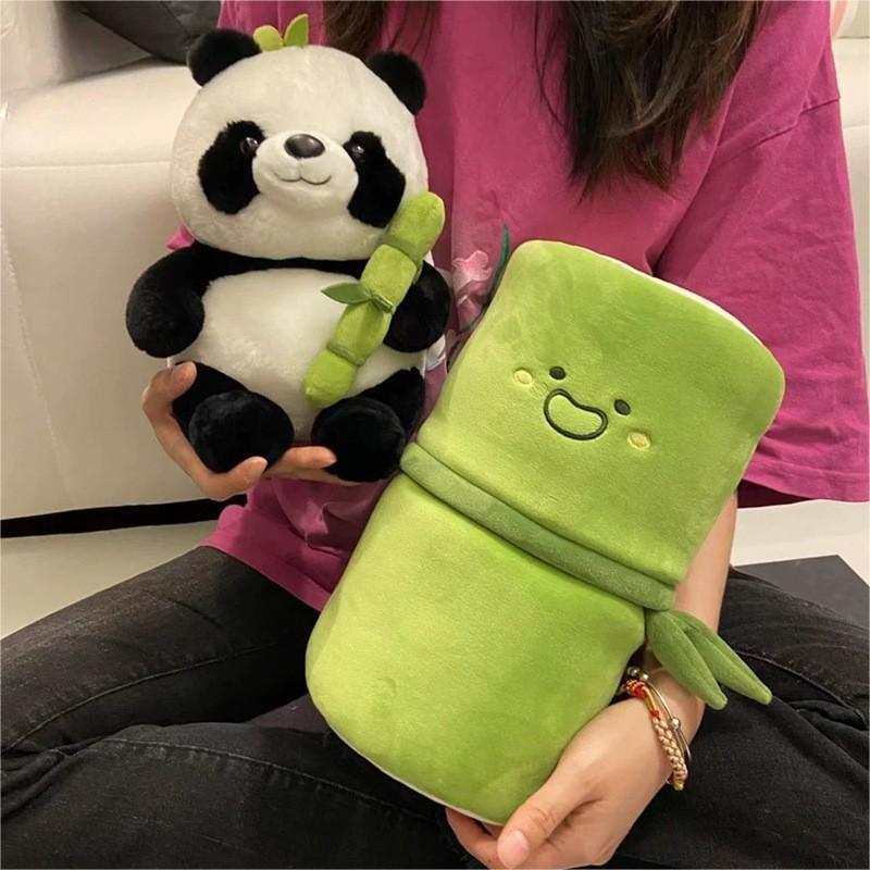 Bamboo Tube Panda Plush Toy - Adorable Panda Stuffed Animal and Pillow Gift