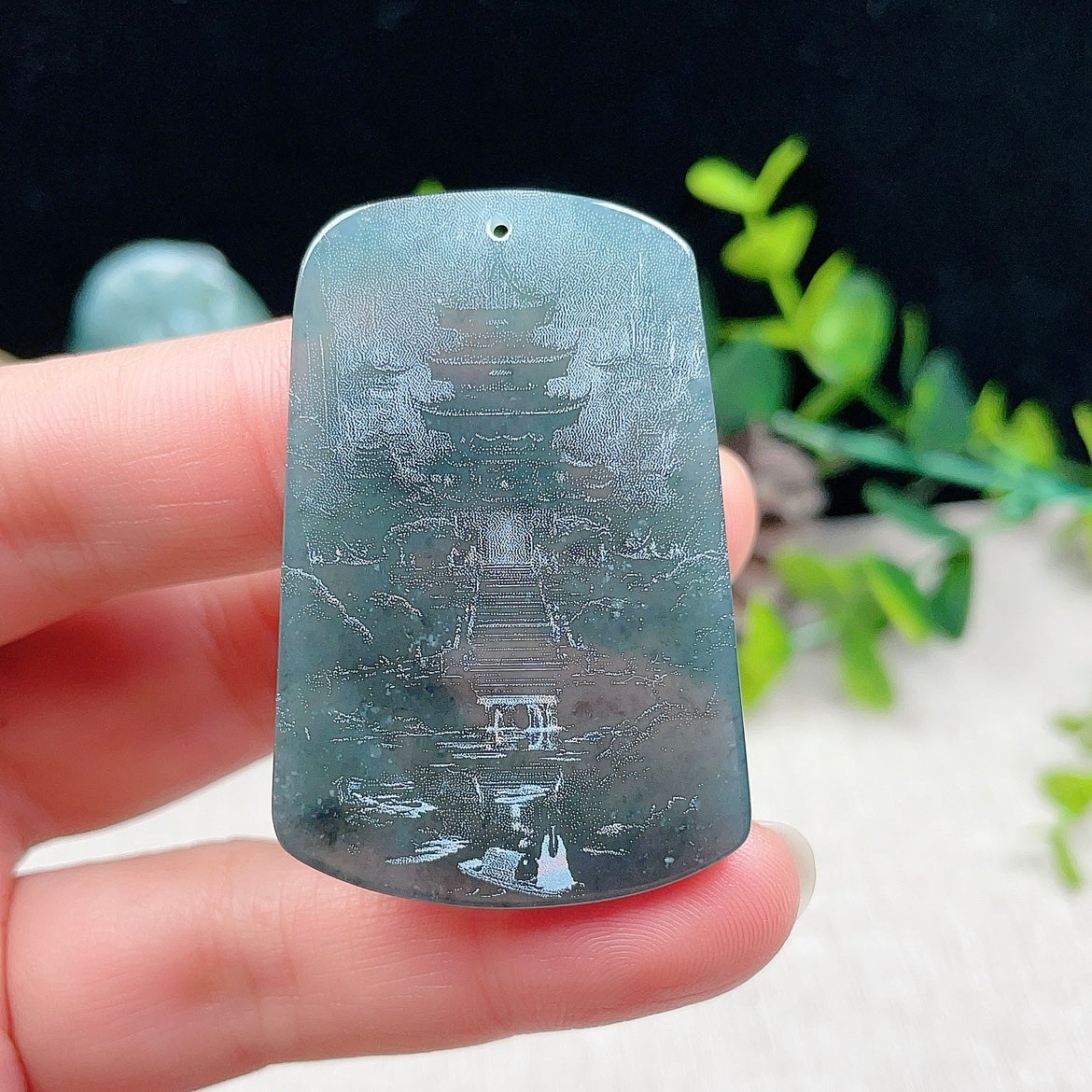 Myanmar natural jade landscape plaque