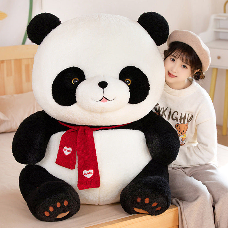 Panda Hugging Bear Plush Toy - Soft Stuffed Animal Pillow for Sleeping - Heart-Hugging Bear for Birthday Gift