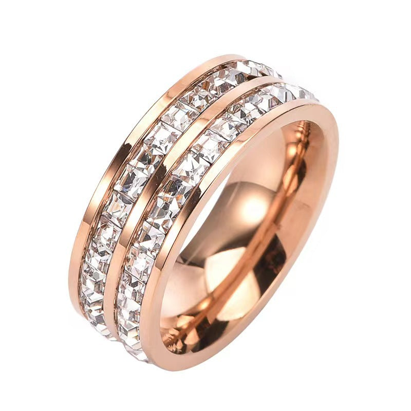 Luxurious Fashion Starry Night Ring - High-End Titanium Steel Couple Rings, Single or Double Band, Non-Fading, Inlaid with Crystals