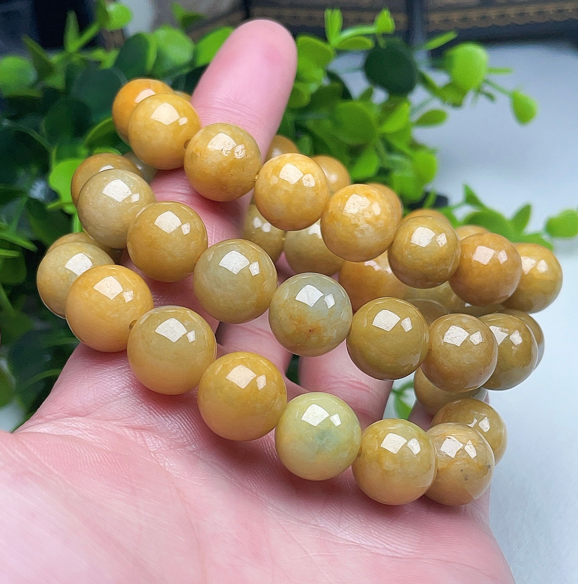 Myanmar natural yellow jadeite 13mm bracelet